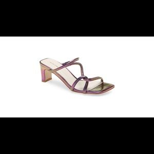 Intentionally Blank Willow purple holographic strapped sandals.